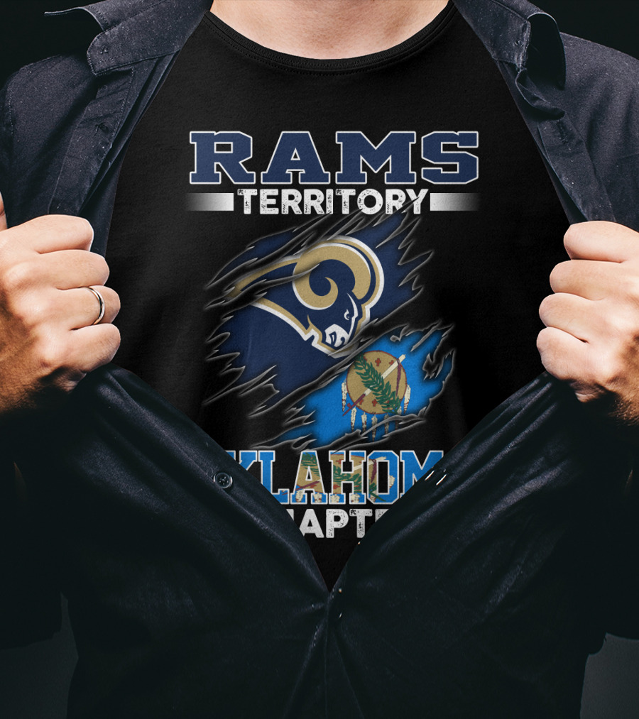 Rams Territory Oklahoma Chapter Blue And Gold Design With Torn State Flag T-Shirt