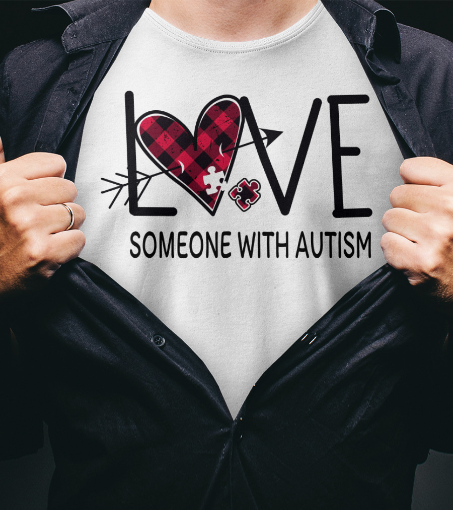 LOVE Someone With Autism Heart Puzzle T-Shirt