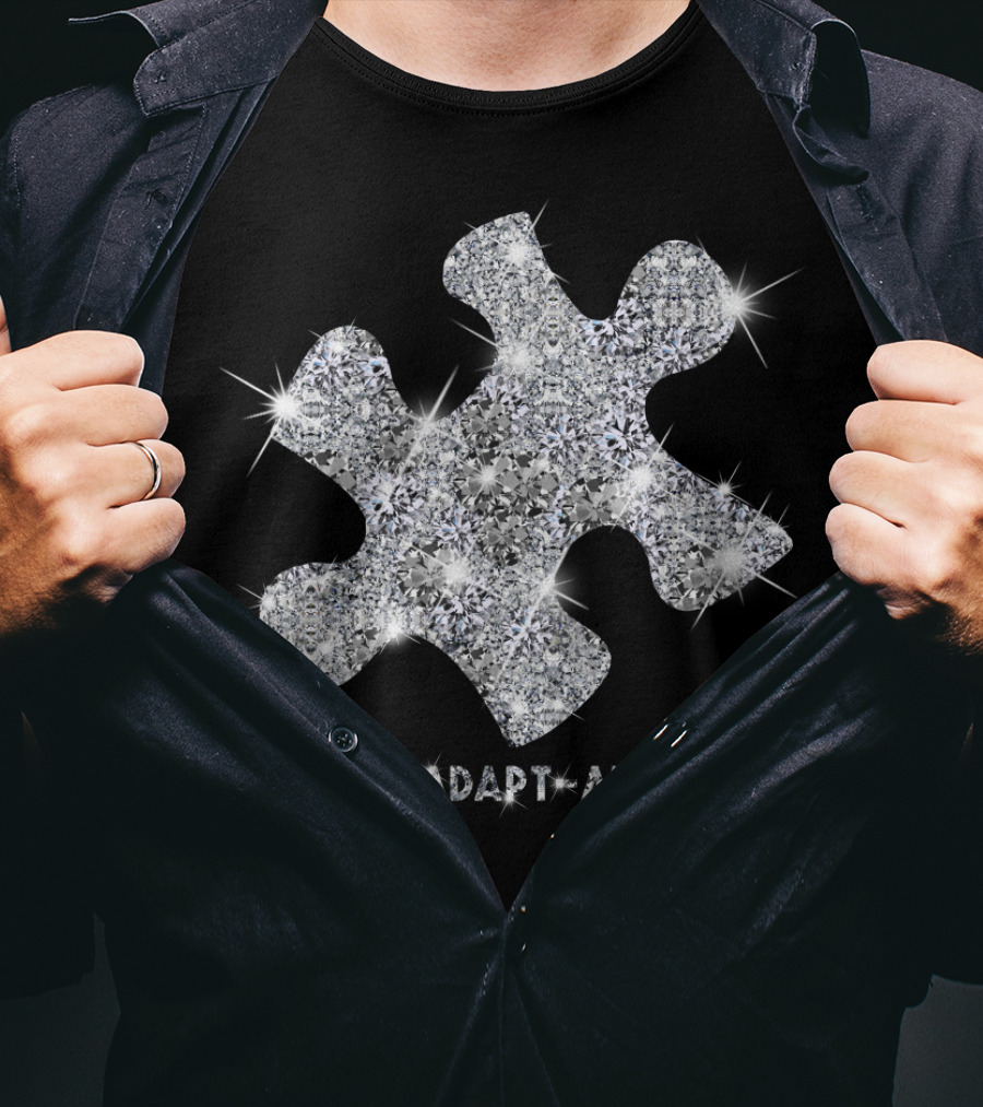 Accept Adapt Advocate Silver Glitter Puzzle Piece T-Shirt