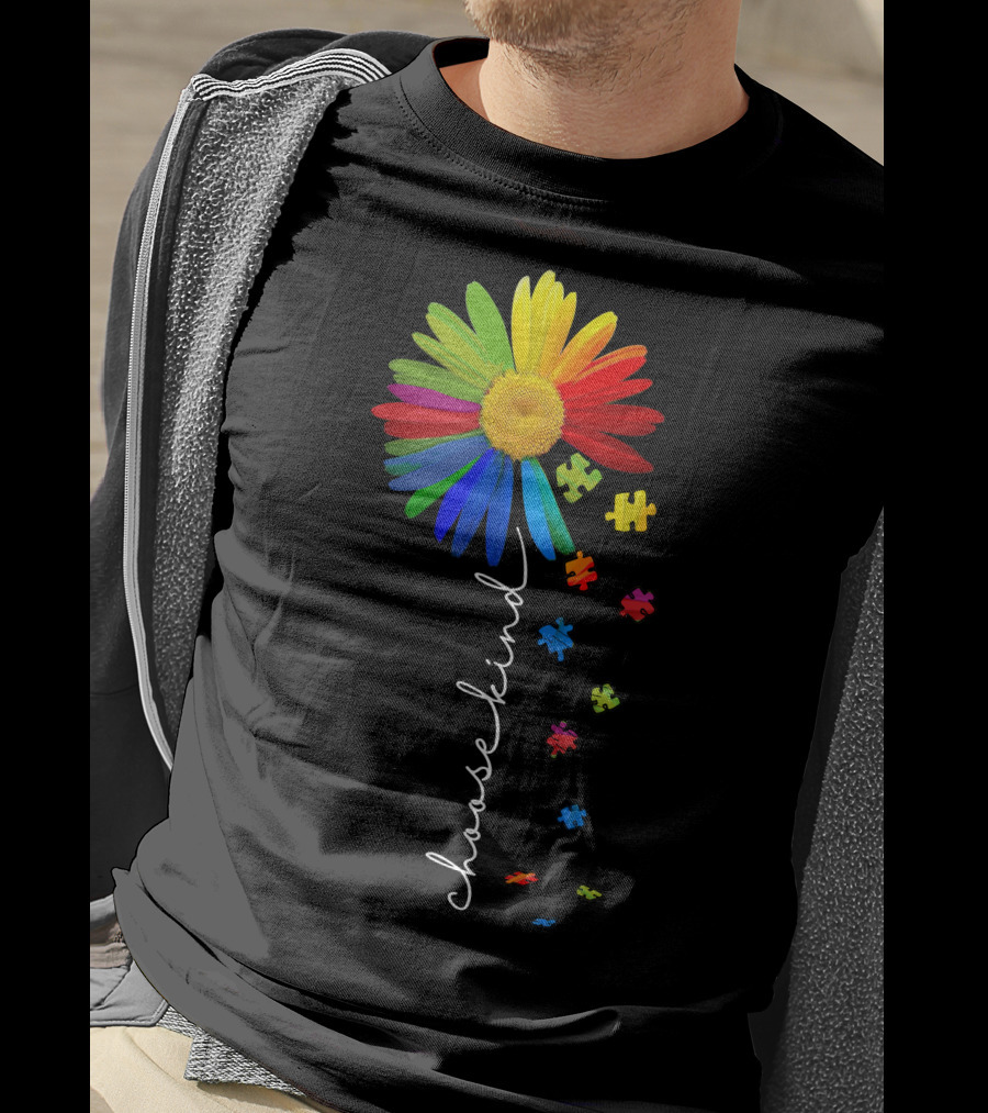 Choose Kind Rainbow Flower With Puzzle Pieces T-Shirt