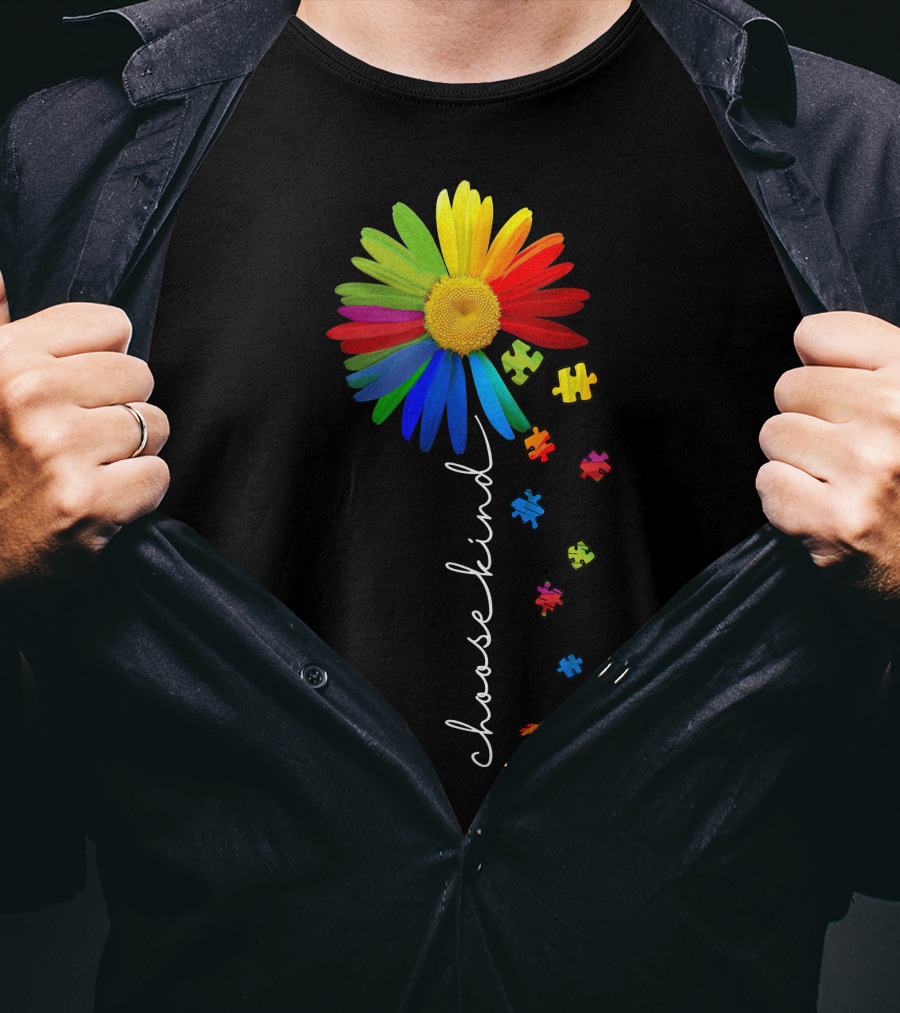 Choose Kind Rainbow Flower With Puzzle Pieces T-Shirt