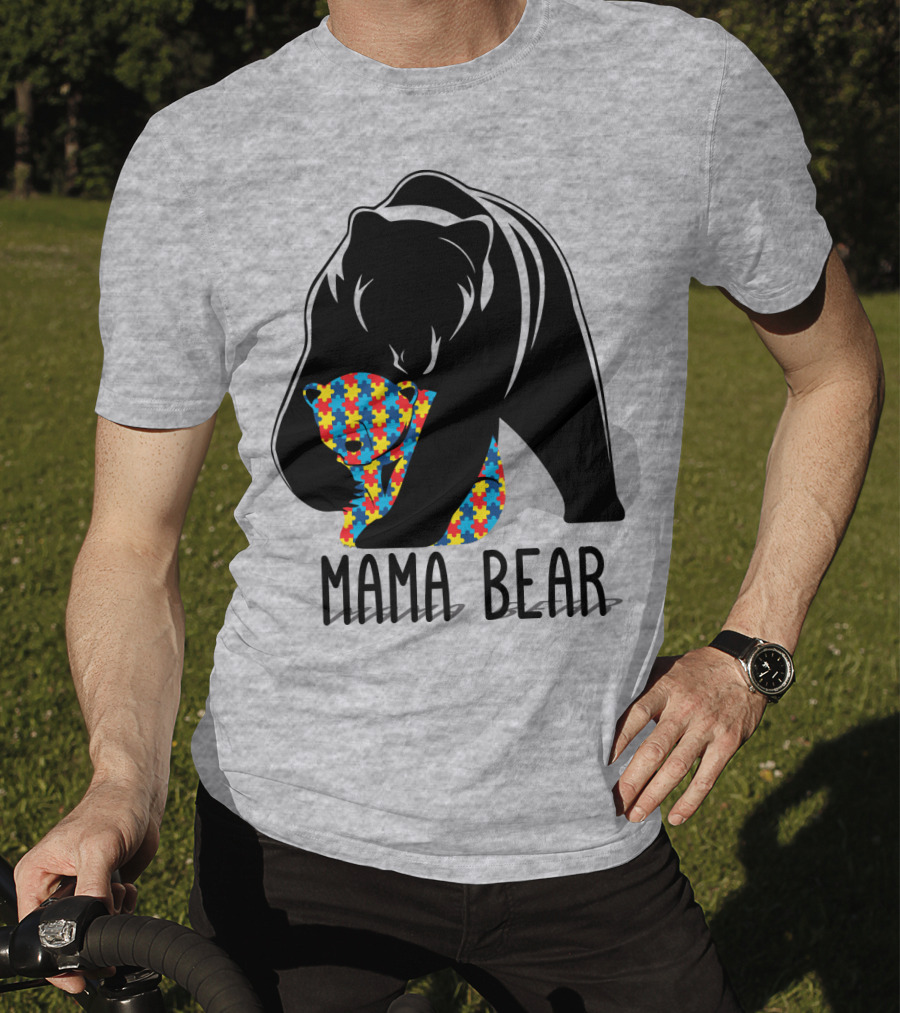 Mama Bear Autism Puzzle Bear Hug T-Shirt