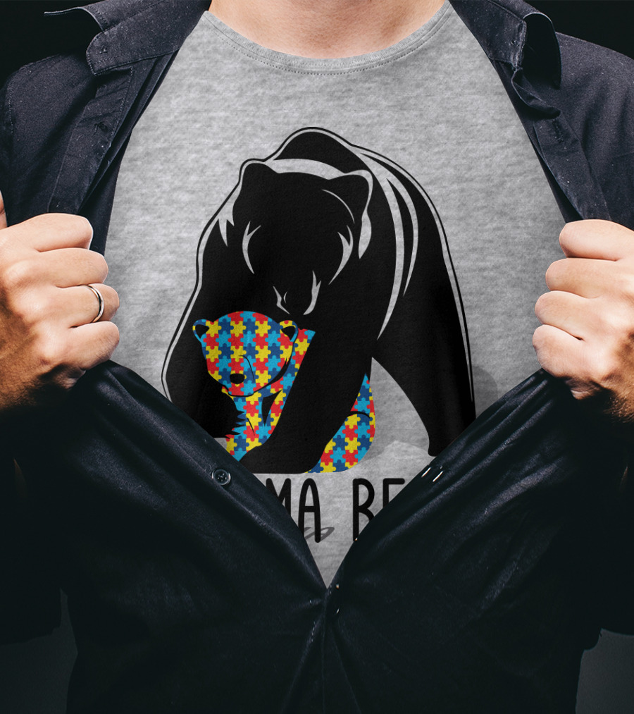 Mama Bear Autism Puzzle Bear Hug T-Shirt