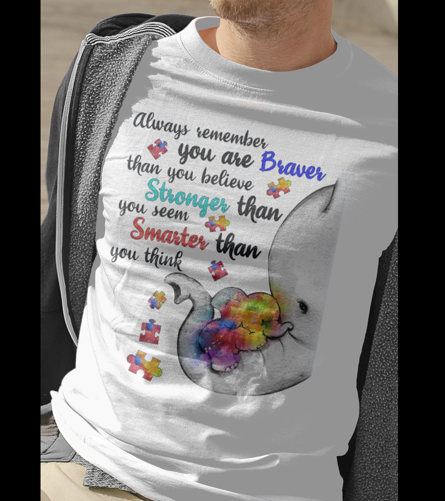 Always Remember Braver Stronger Smarter Elephant With Puzzle Pieces T-Shirt