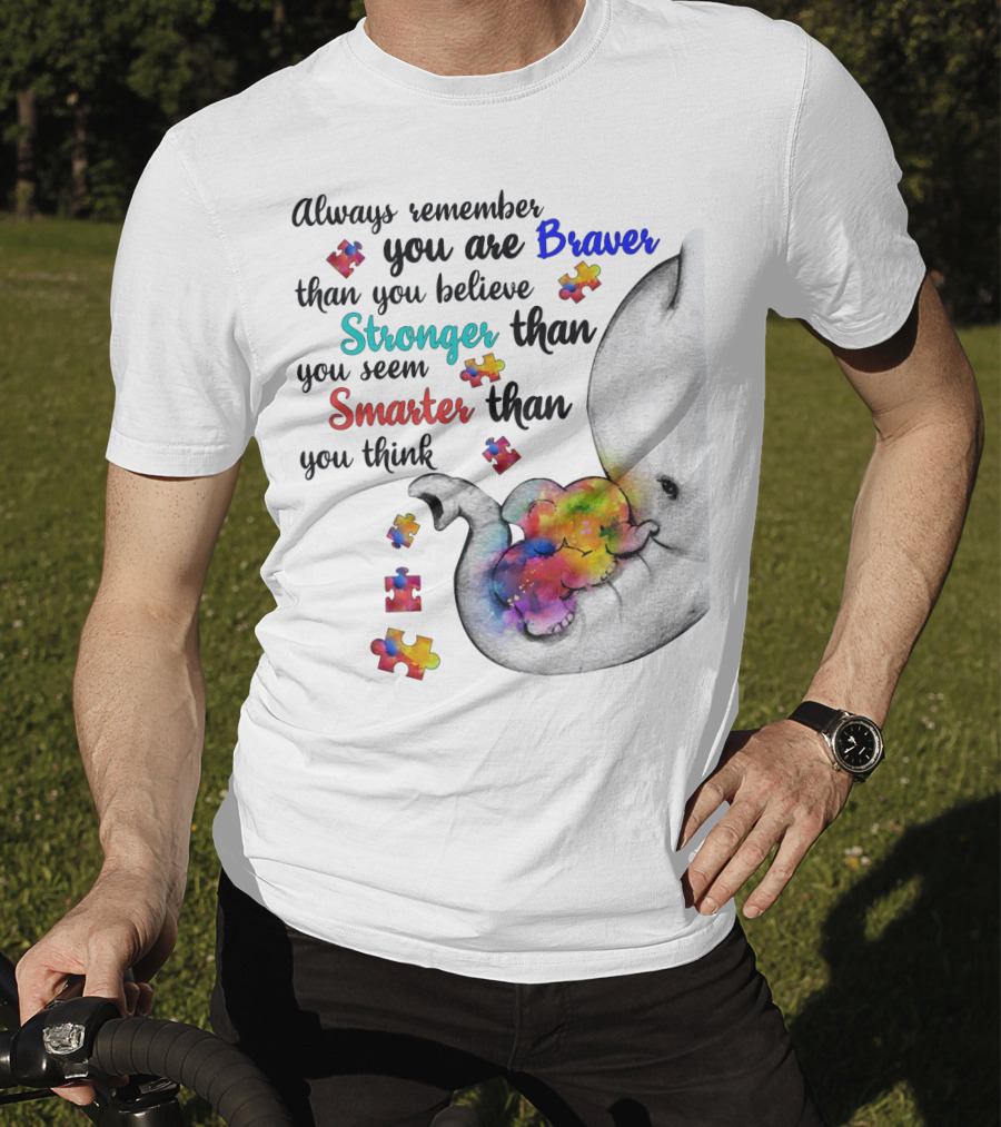 Always Remember Braver Stronger Smarter Elephant With Puzzle Pieces T-Shirt