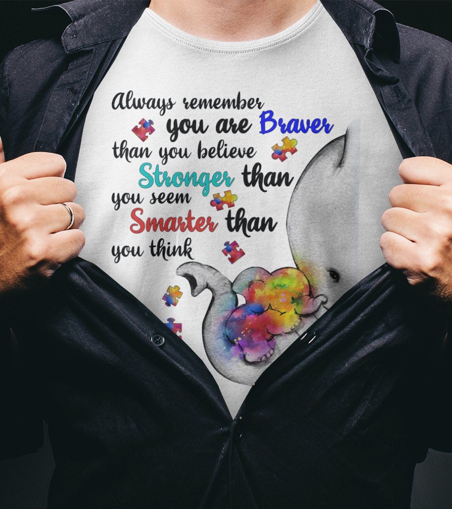 Always Remember Braver Stronger Smarter Elephant With Puzzle Pieces T-Shirt