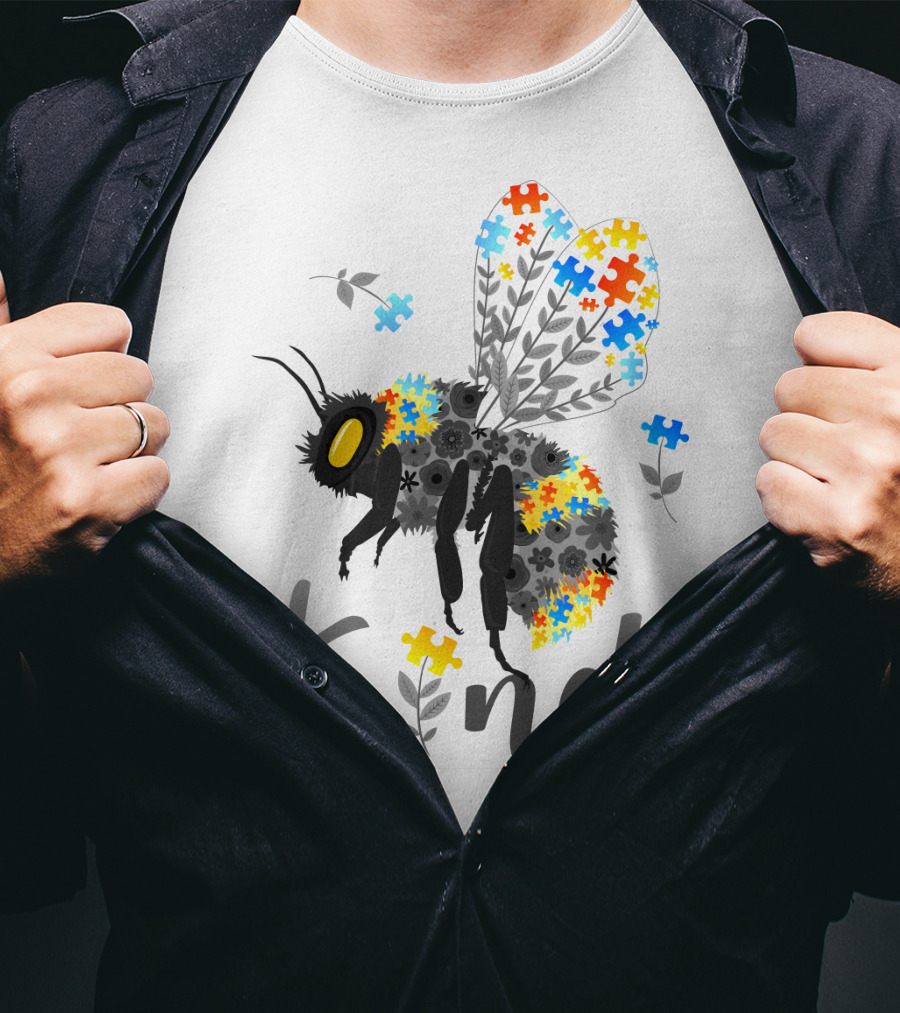 Kind Bee Puzzle Autism Awareness T-Shirt