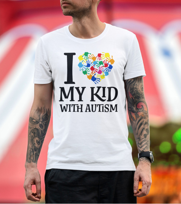 Premium T-Shirt: I Heart My Kid With Autism Multicolor Handprints T-Shirt I Heart My Kid With Autism Multicolor Handprints T-Shirt