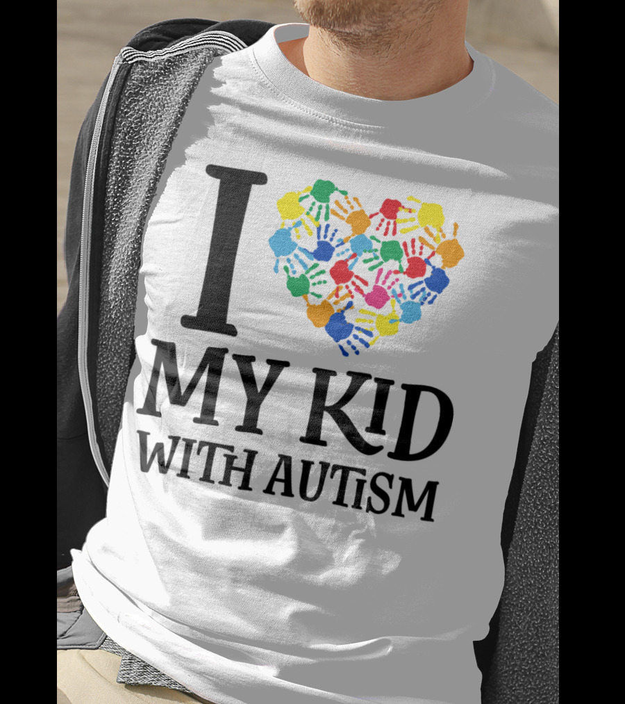 I Heart My Kid With Autism Multicolor Handprints T-Shirt