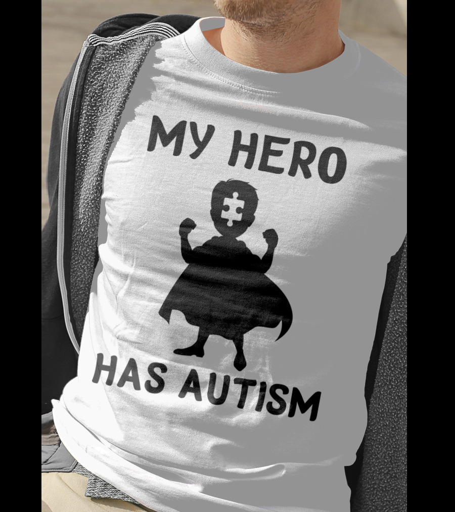 My Hero Has Autism Silhouette With Puzzle Piece Face T-Shirt