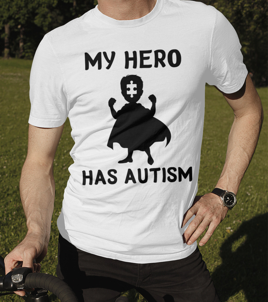 My Hero Has Autism Silhouette With Puzzle Piece Face T-Shirt