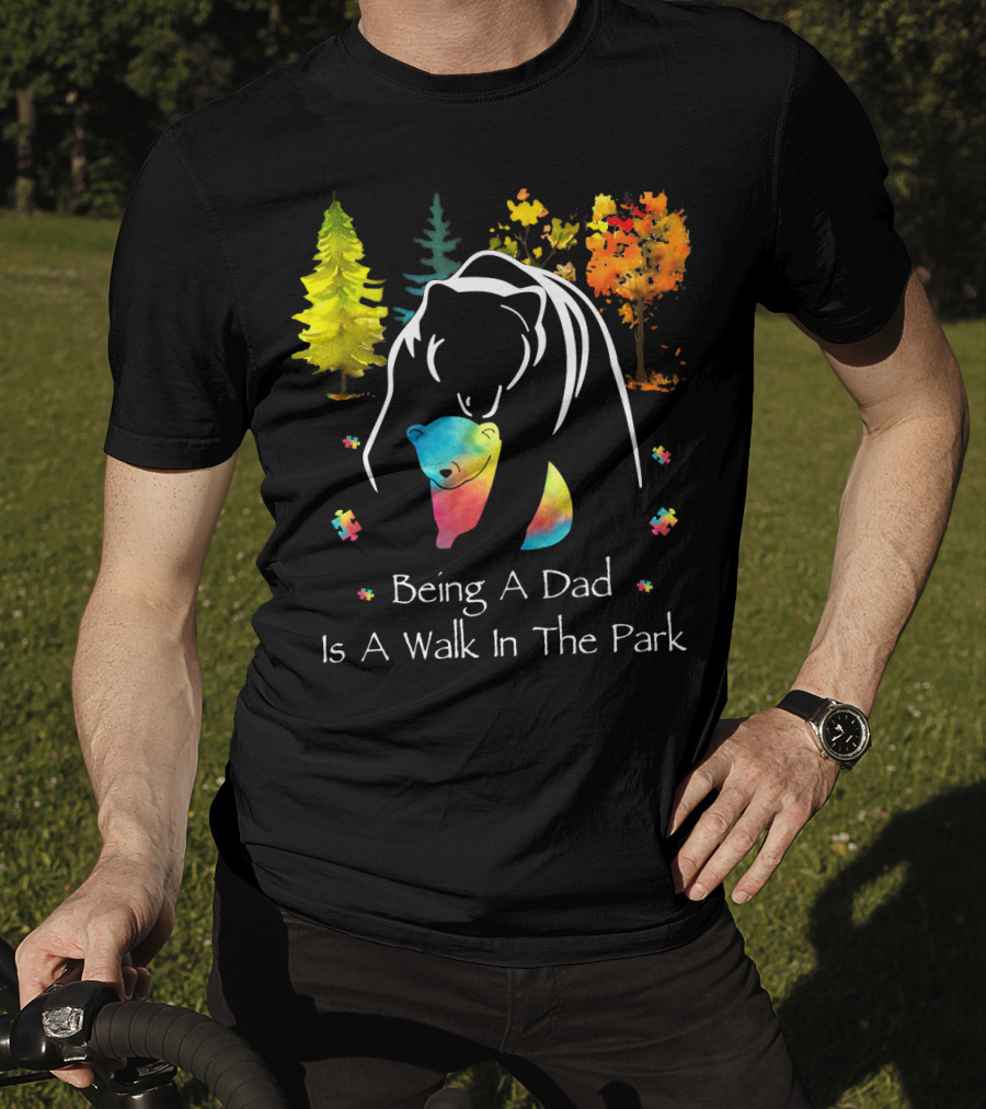 Being A Dad Is A Walk In The Park Bear Puzzle Trees T-Shirt