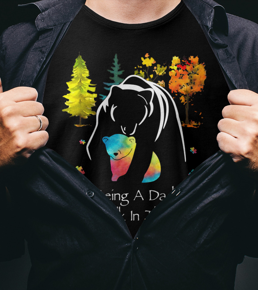 Being A Dad Is A Walk In The Park Bear Puzzle Trees T-Shirt