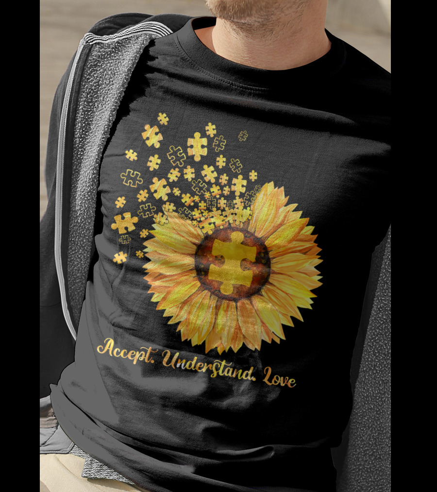 Sunflower Puzzle Pieces Accept Understand Love T-Shirt