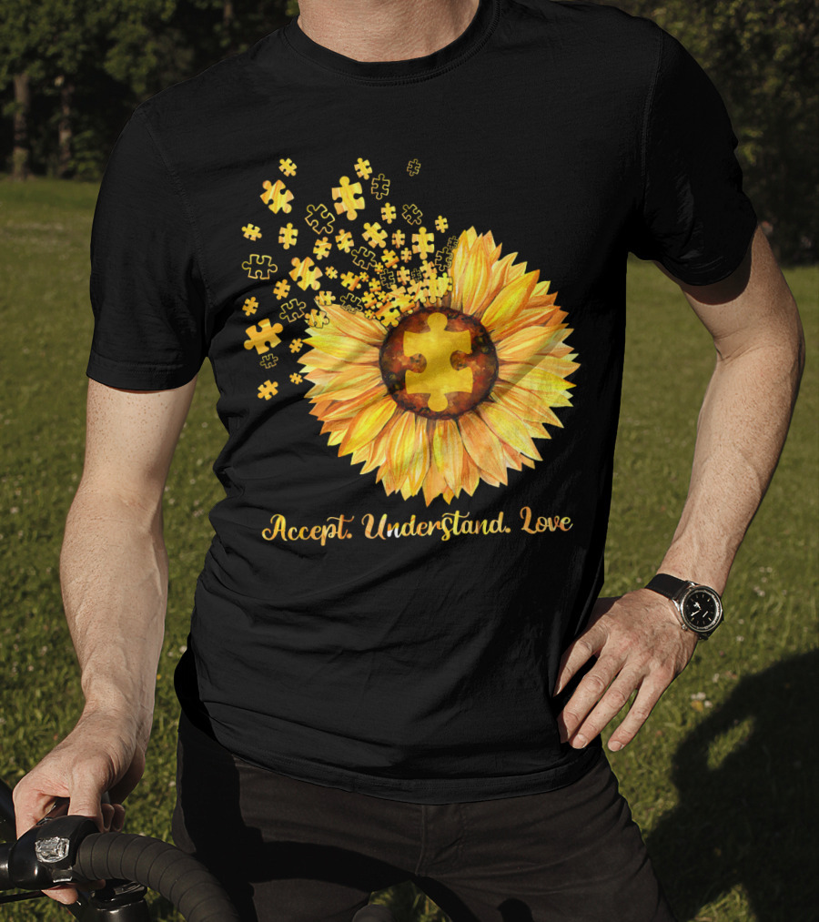 Sunflower Puzzle Pieces Accept Understand Love T-Shirt