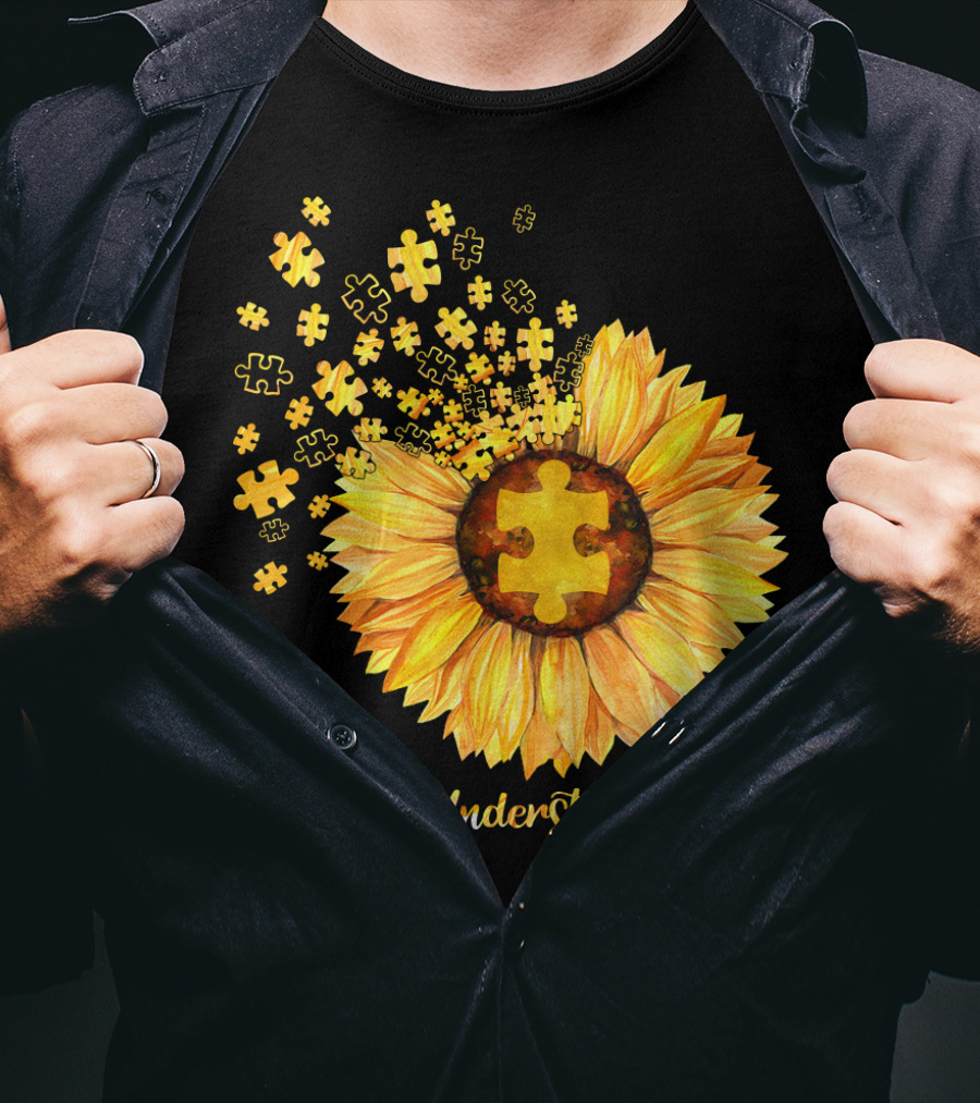 Sunflower Puzzle Pieces Accept Understand Love T-Shirt