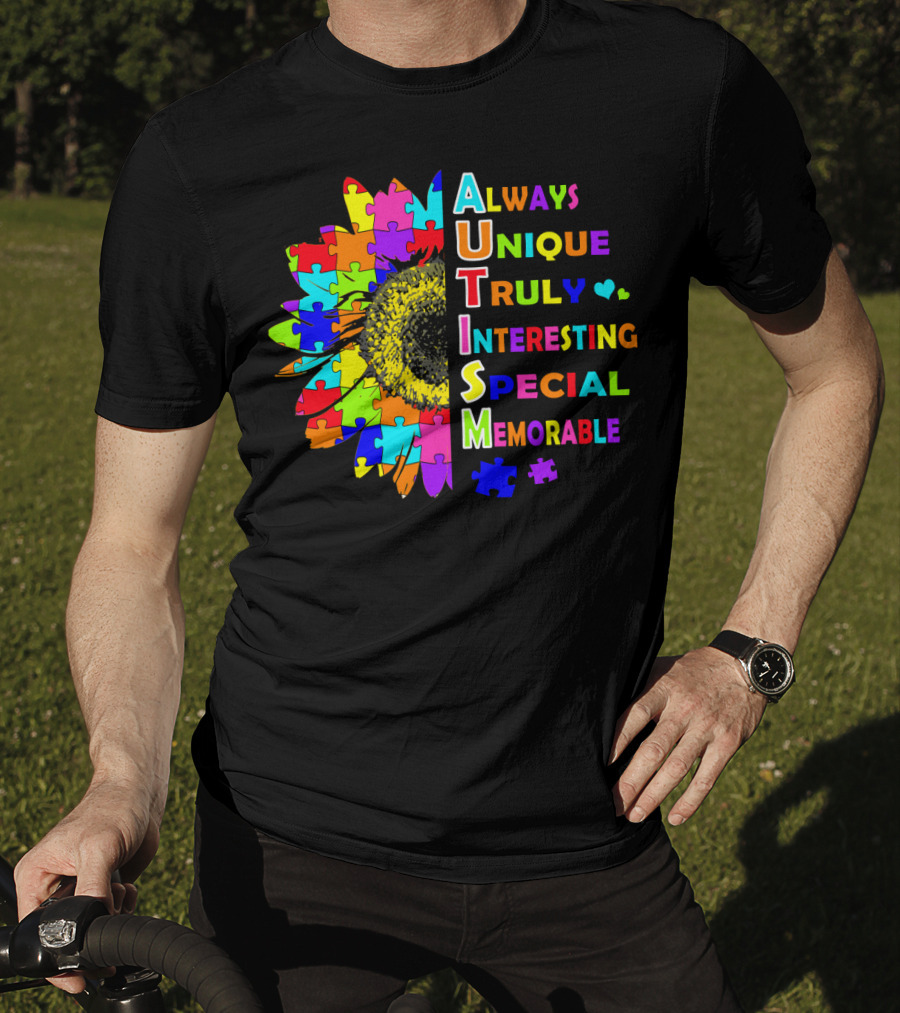 Autism Always Unique Truly Interesting Special Memorable Puzzle Sunflower T-Shirt