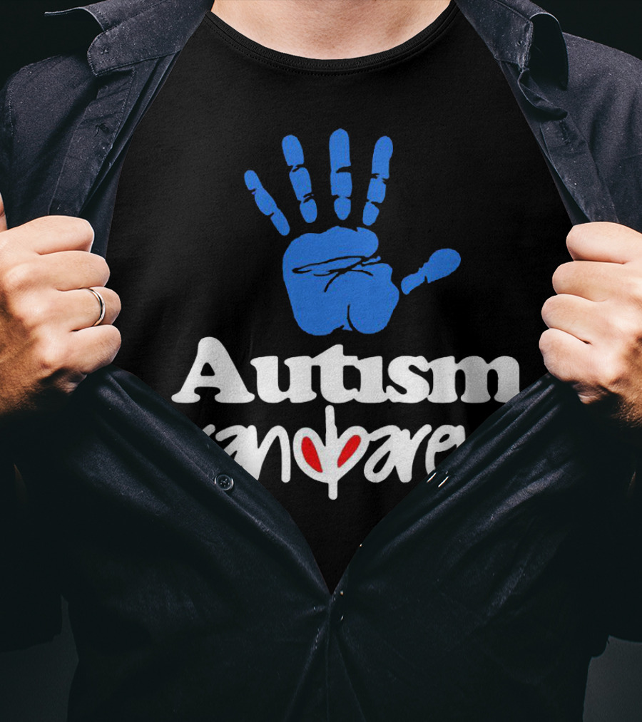 Autism Grandparent Blue Handprint Red Heart Inclusion T-Shirt
