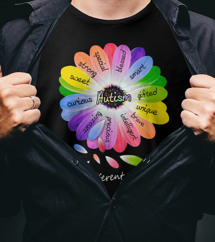 Autism Different Not Less Special Strong Sweet Curious Amazing Precious Blessed Smart Gifted Unique Brave Intelligent T-Shirt