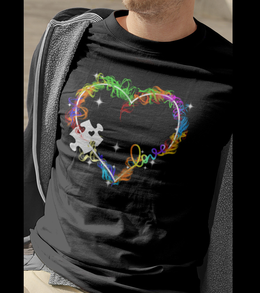 Love Heart Rainbow Puzzle Autism T-Shirt