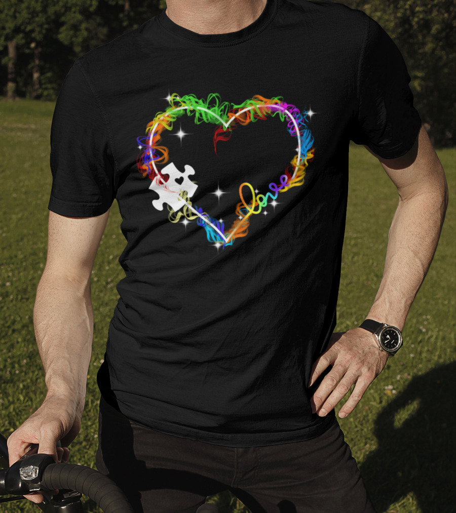 Love Heart Rainbow Puzzle Autism T-Shirt