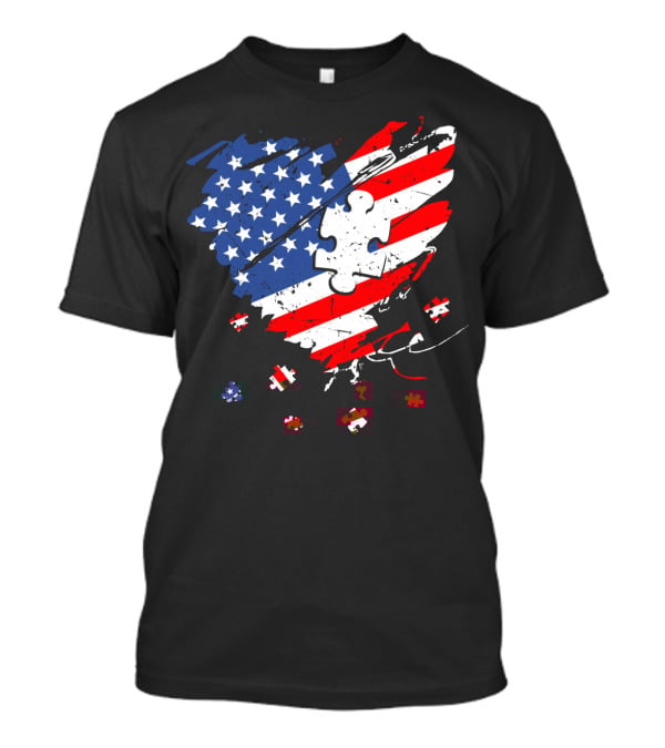 Autism USA Puzzle Heart Flag T-Shirt