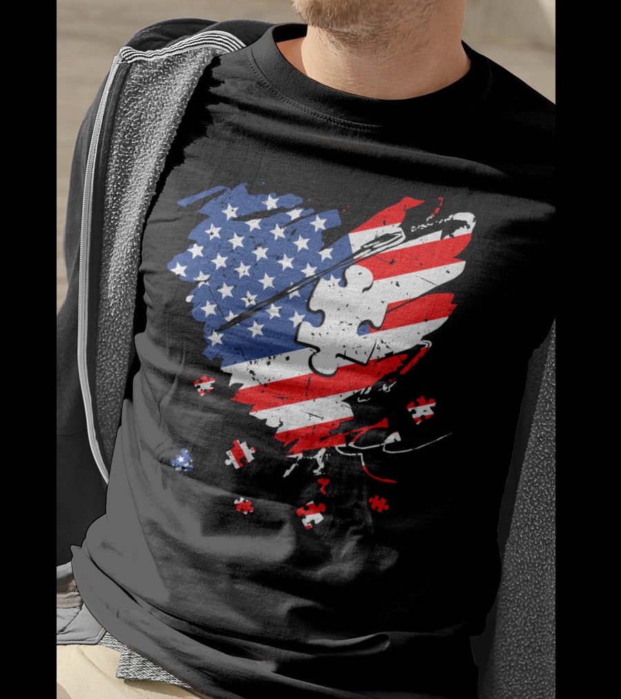 Autism USA Puzzle Heart Flag T-Shirt