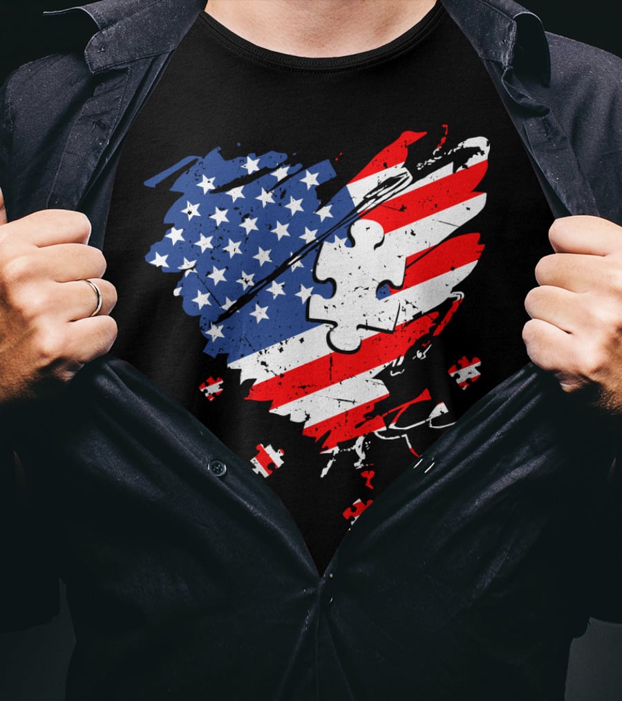 Autism USA Puzzle Heart Flag T-Shirt