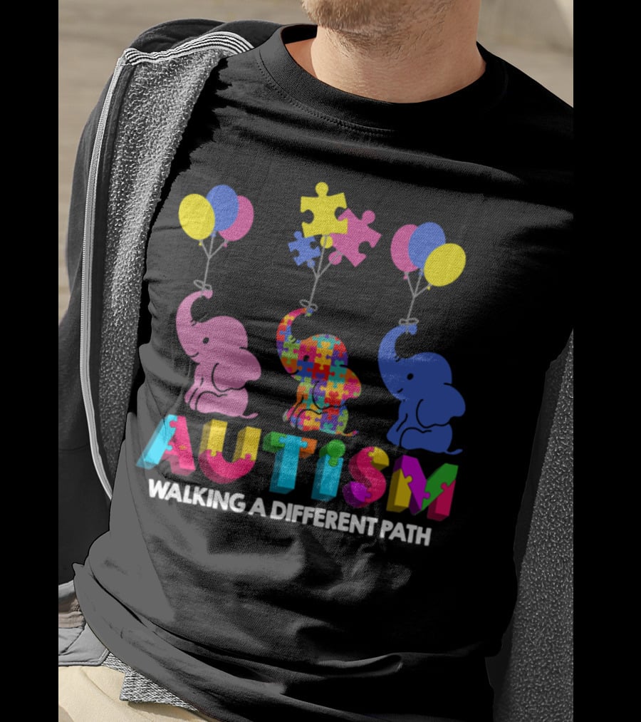 Autism Walking A Different Path Colorful Elephants And Balloons T-Shirt