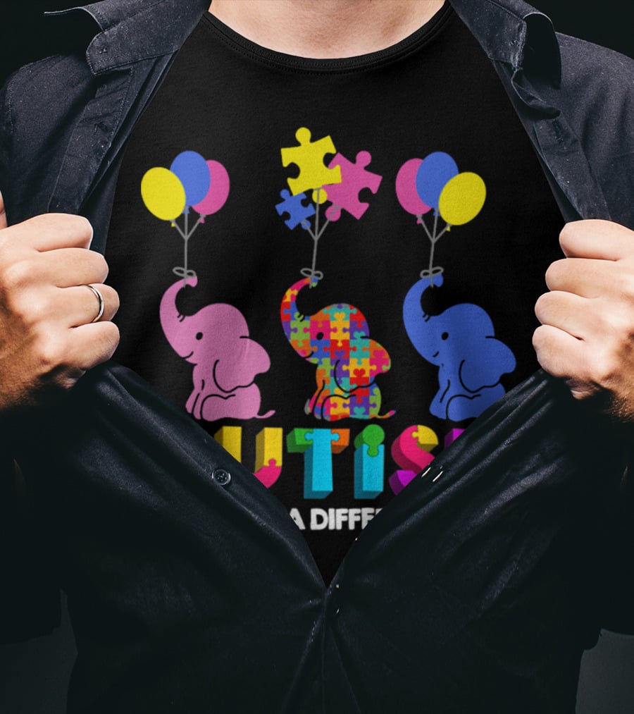Autism Walking A Different Path Colorful Elephants And Balloons T-Shirt