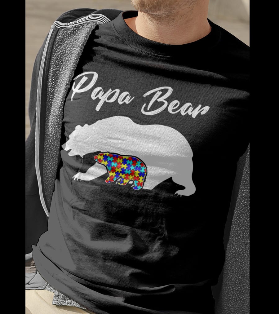 Papa Bear Autism Puzzle Bear T-Shirt