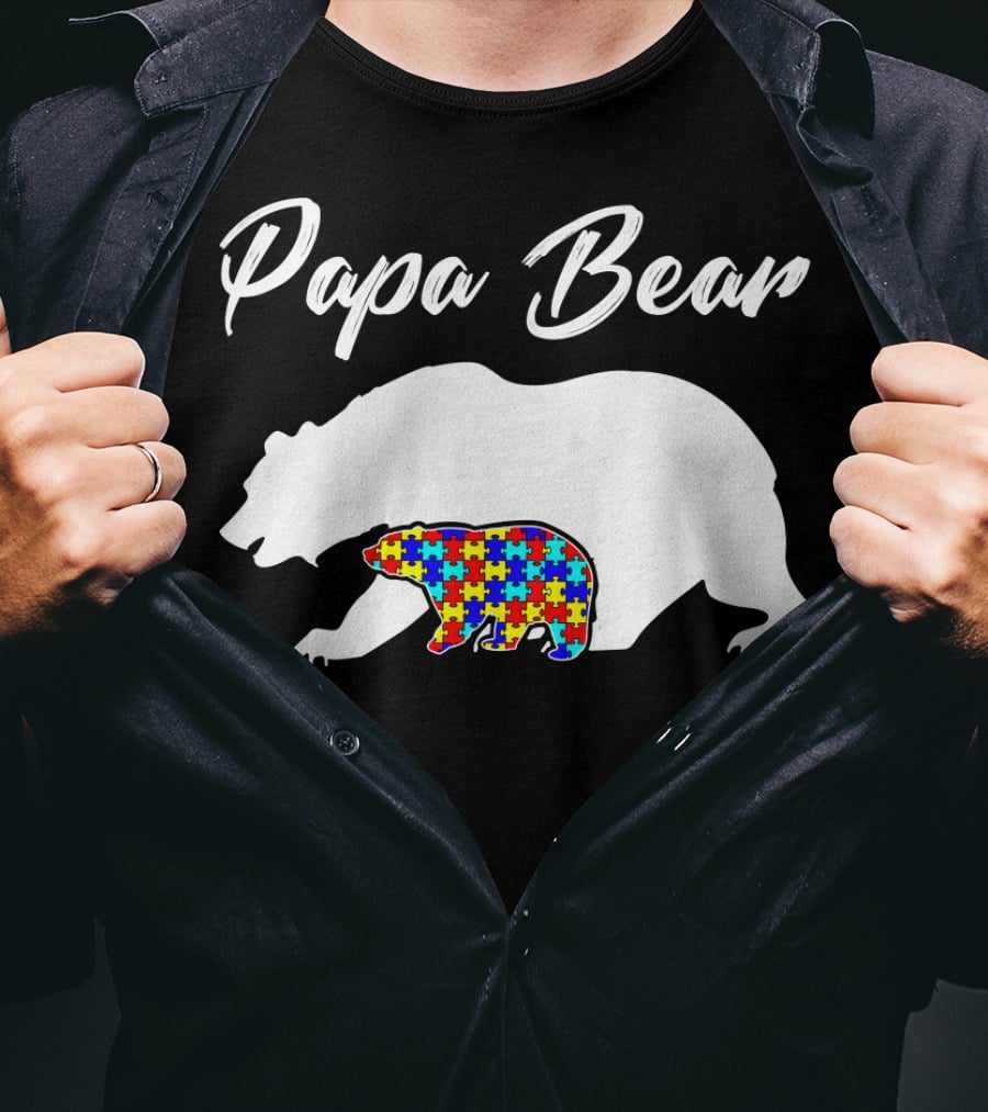 Papa Bear Autism Puzzle Bear T-Shirt