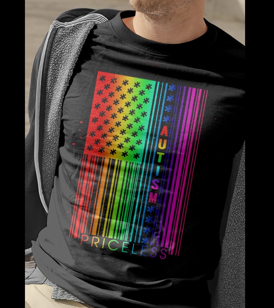 Autism Priceless Rainbow Barcode Flag T-Shirt