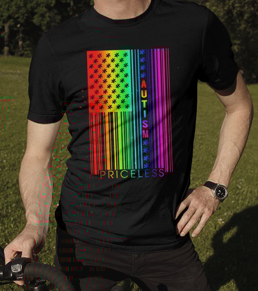 Autism Priceless Rainbow Barcode Flag T-Shirt