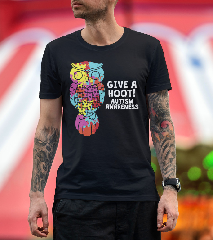 Give a Hoot Puzzle Owl Autism Awareness T-Shirt