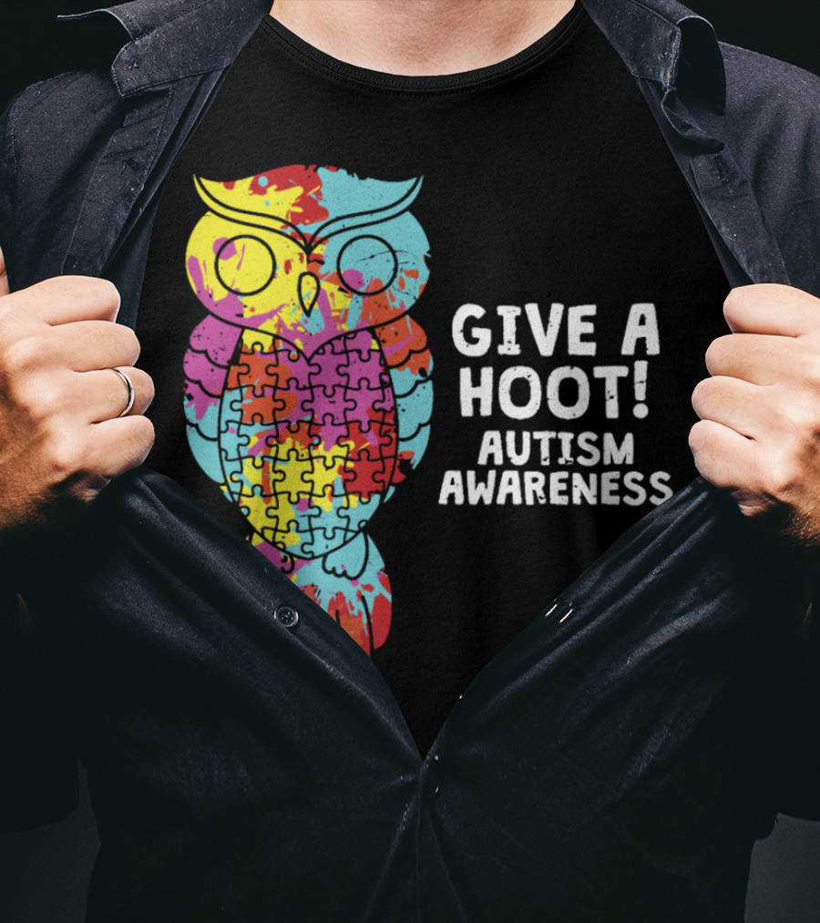 Give A Hoot Puzzle Owl Autism Awareness T-Shirt
