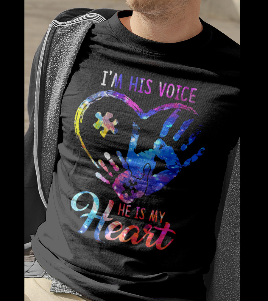 I'm His Voice He Is My Heart Puzzle Heart Hands T-Shirt