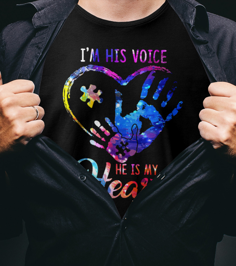 I'm His Voice He Is My Heart Puzzle Heart Hands T-Shirt