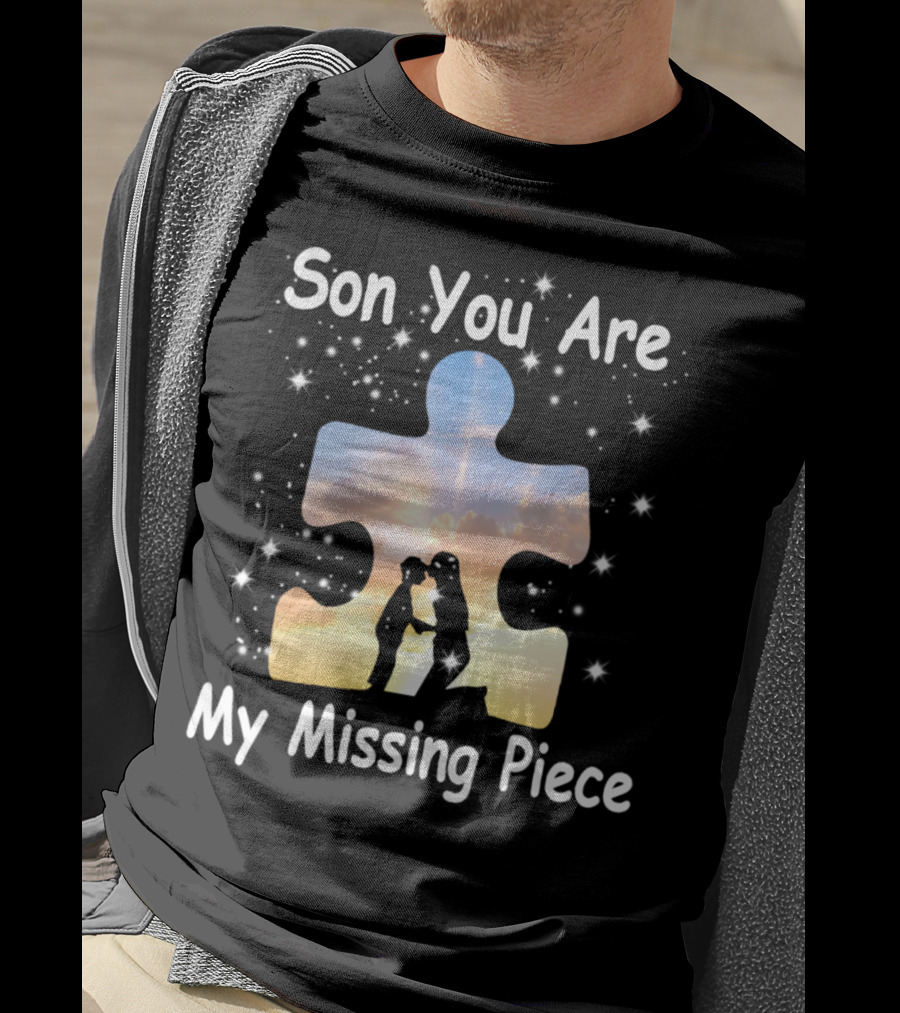 Son You Are My Missing Piece Puzzle Silhouette With Starry Sky And Sunset Scene T-Shirt