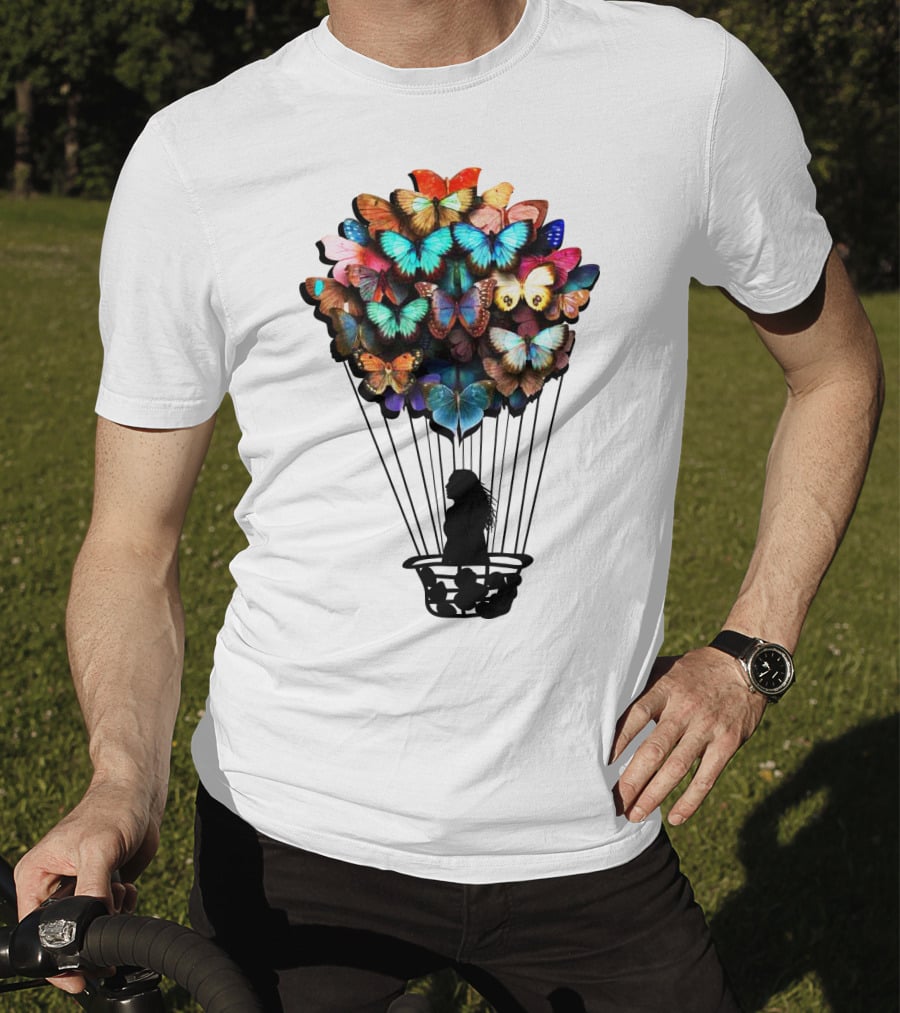 Butterfly BU01 Hot Air Balloon Silhouette With Colorful Wings T-Shirt