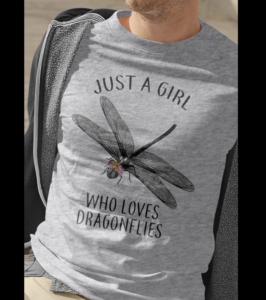 Just A Girl Who Loves Dragonflies Floral Adorned Insect T-Shirt