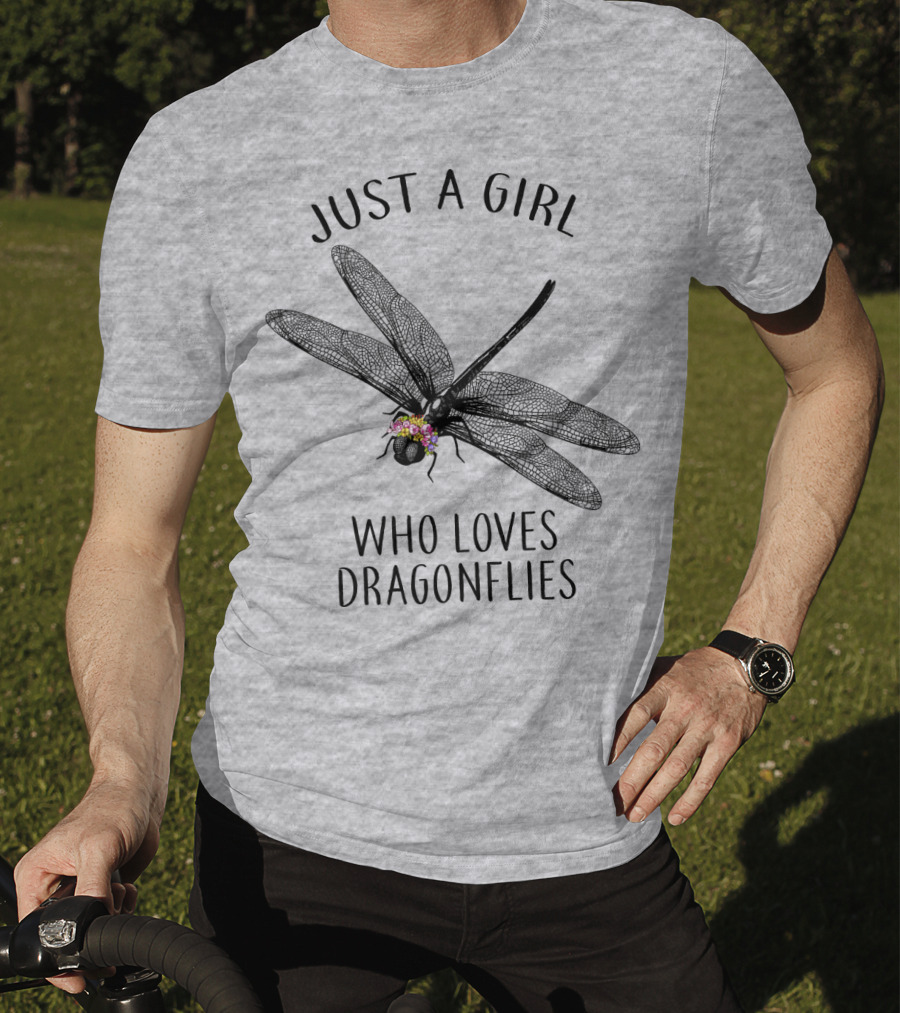 Just A Girl Who Loves Dragonflies Floral Adorned Insect T-Shirt