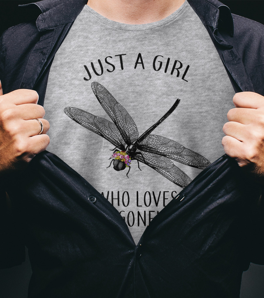 Just A Girl Who Loves Dragonflies Floral Adorned Insect T-Shirt