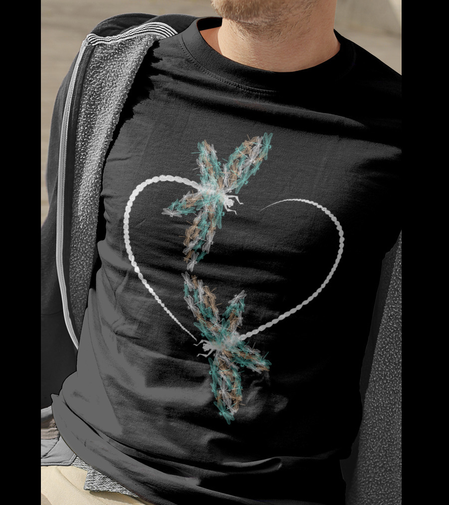 Dragonfly Heart Shape With Two Vibrant Dragonflies T-Shirt