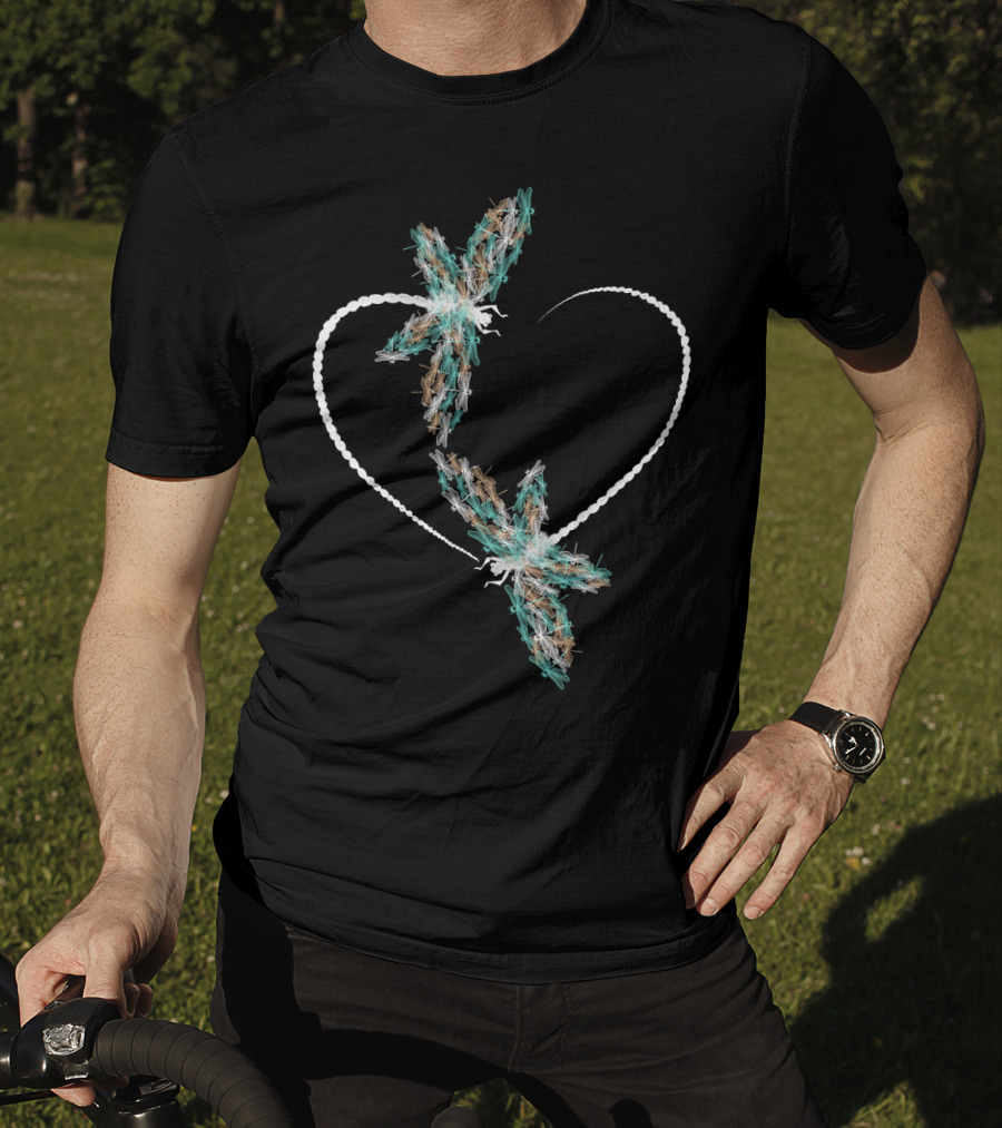 Dragonfly Heart Shape With Two Vibrant Dragonflies T-Shirt