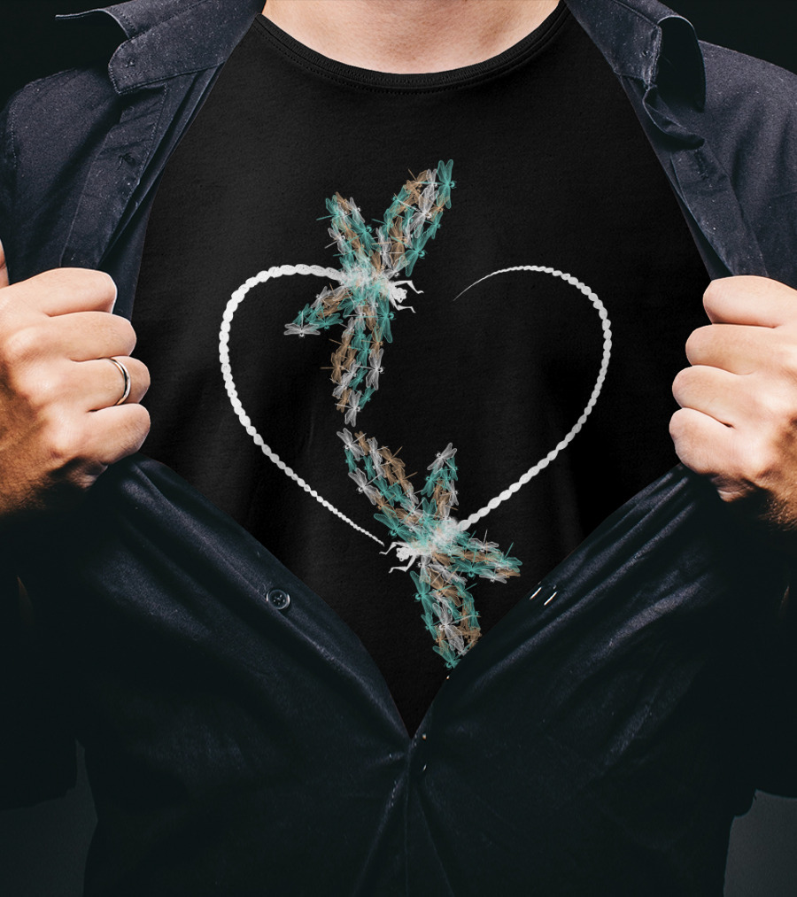 Dragonfly Heart Shape With Two Vibrant Dragonflies T-Shirt