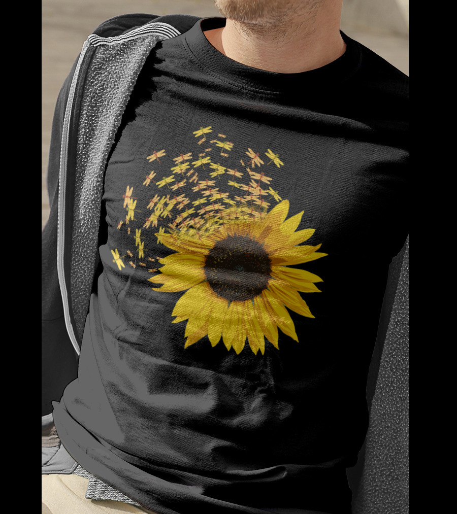 Sunflower Burst With Dragonflies Spiral T-Shirt