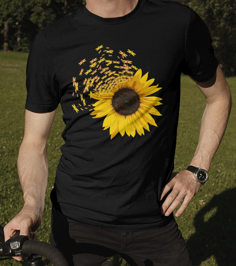 Sunflower Burst With Dragonflies Spiral T-Shirt