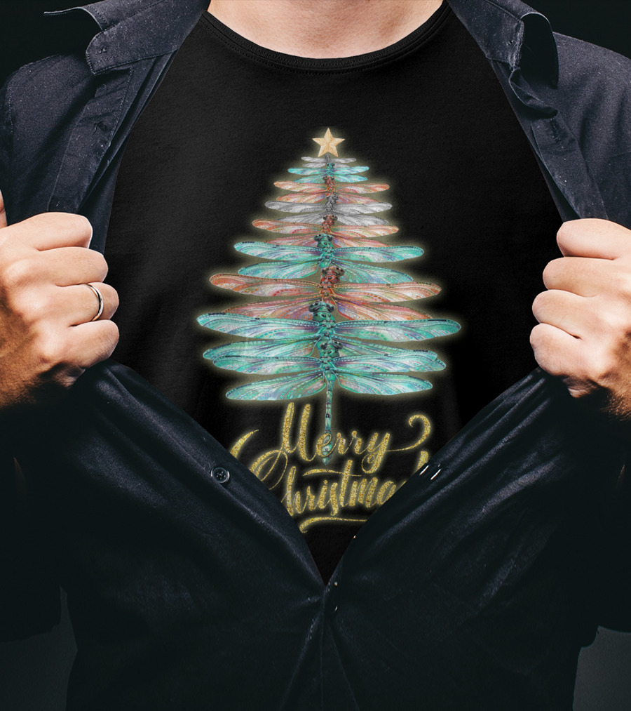 Merry Christmas Dragonfly Tree T-Shirt