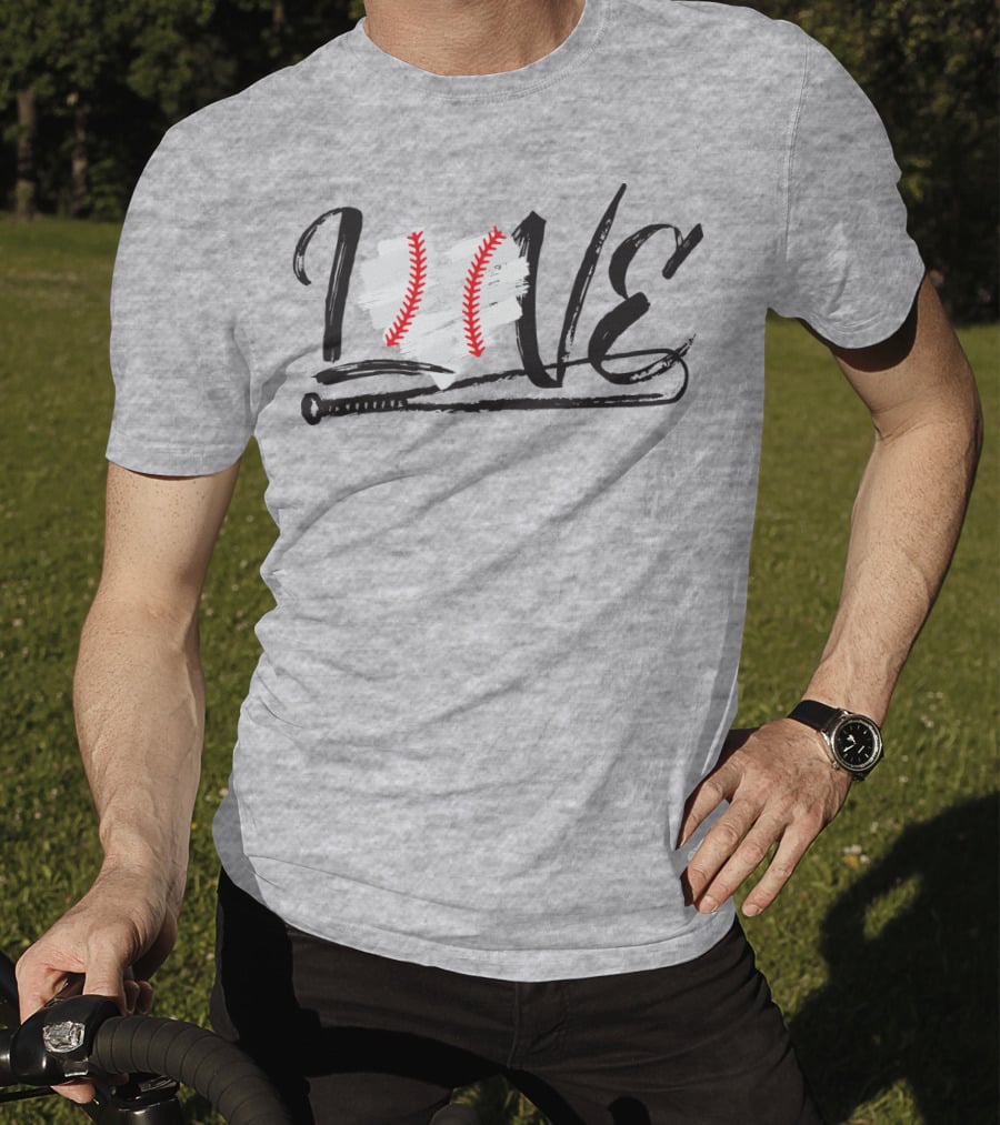 Love Baseball Bat Heart Stitching T-Shirt